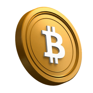 Angled Bitcoin (BTC) coin in the hero section layout